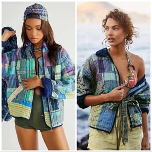 Free People Kantha Patchwork Multicolor Dolman Bomber Jacket Size Large